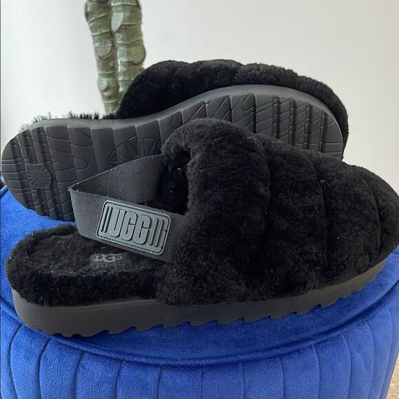 UGG Black Fluffy Yeah Slingback Slides Size 9 - Picture 1 of 5